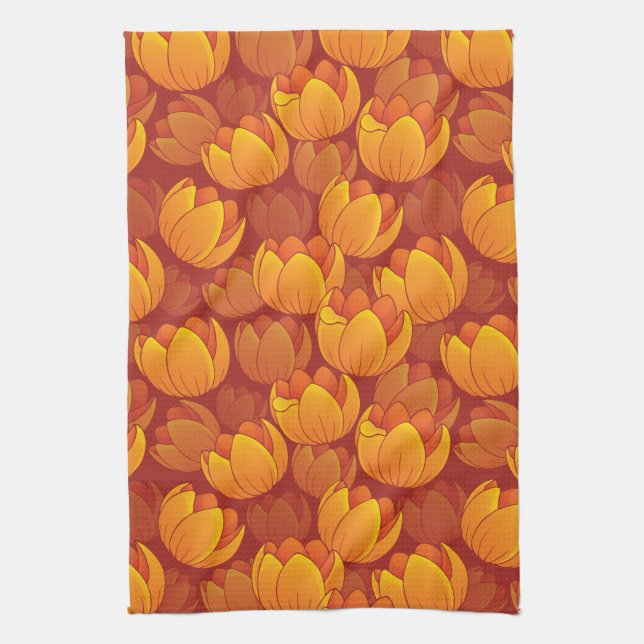 Golden Flower Pattern Tea Towel (Vertical)