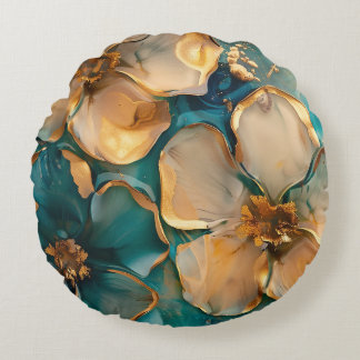 Golden Flower Round Cushion