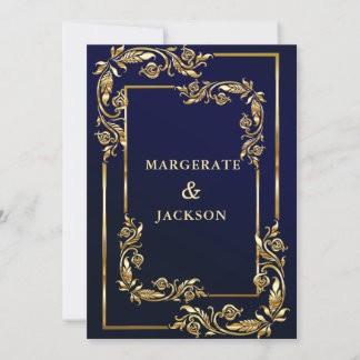 Golden flower wreath frame elegant wedding design  invitation