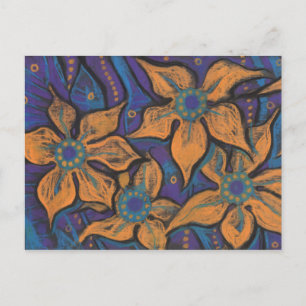 Golden Flowers Abstract Floral Art Pastel Painting Postcard