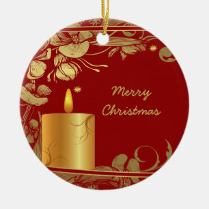 Golden flowers and candle Christmas ornament
