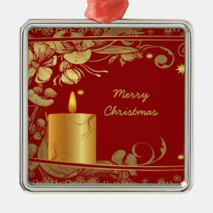 Golden flowers and candle Christmas ornament