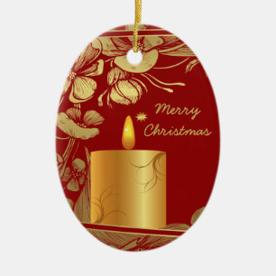 Golden flowers and candle Christmas ornament
