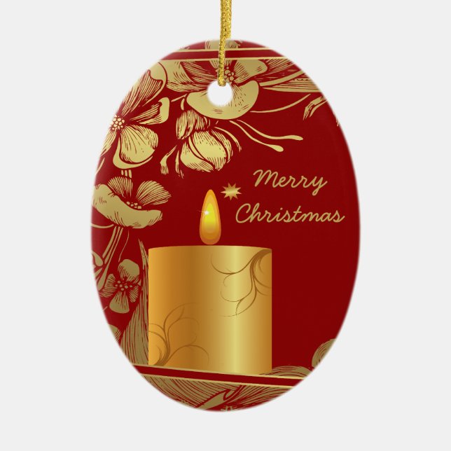 Golden flowers and candle Christmas ornament (Front)