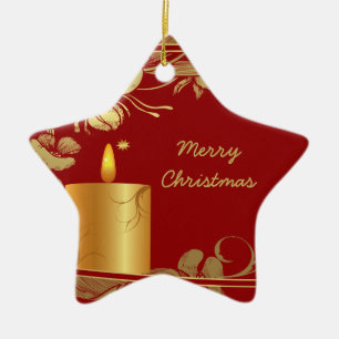 Golden flowers and candle Christmas ornament