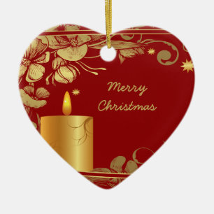 Golden flowers and candle Christmas ornament