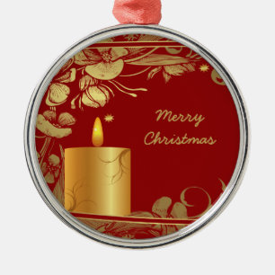 Golden flowers and candle Christmas ornament