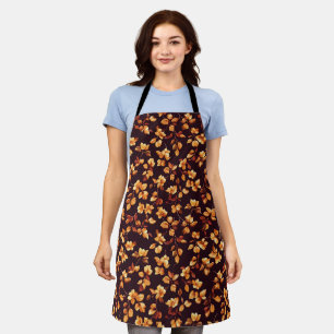 Golden Flowers Autumn Pattern Apron