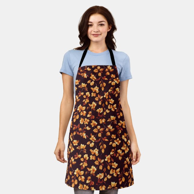 Golden Flowers Autumn Pattern Apron (Worn)