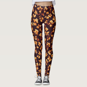 Golden Flowers Autumn Pattern Leggings