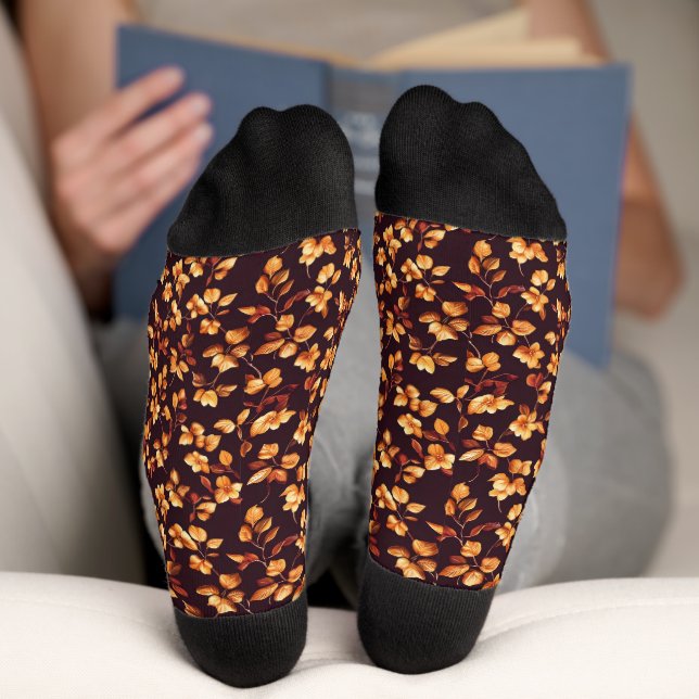 Golden Flowers Autumn Pattern Socks (Bottom)