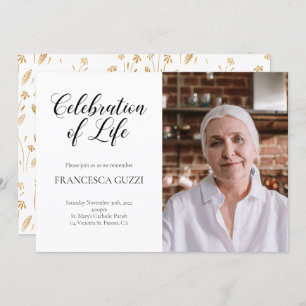 Golden Flowers Celebration of Life Photo Invitation