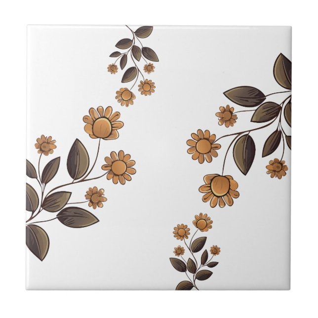 Golden Flowers Ceramic Tile (Front)