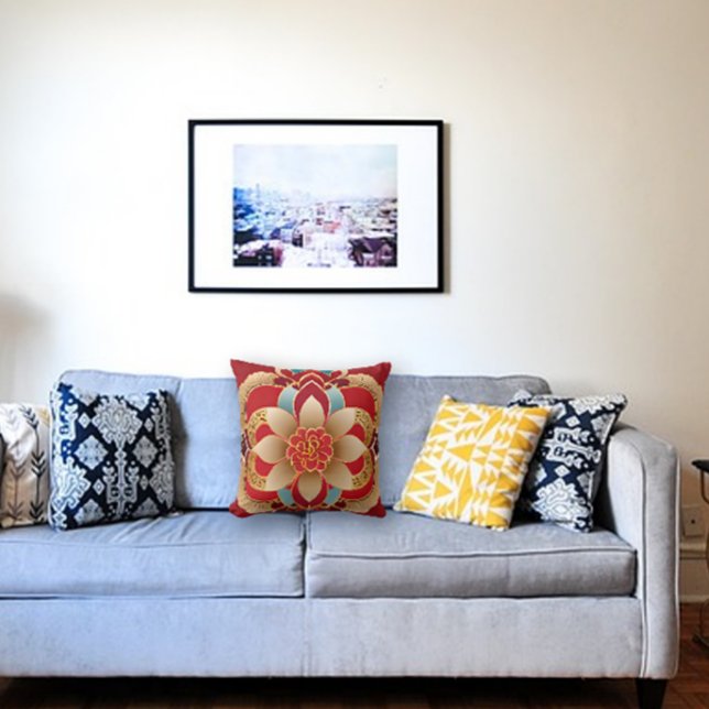 Golden Flowers Chinese New Year Throw Pillow (Creator Uploaded)