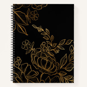 golden flowers dark notebook