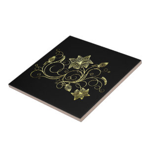 Golden Flowers - Gold - Choose / Add Your Colour Ceramic Tile