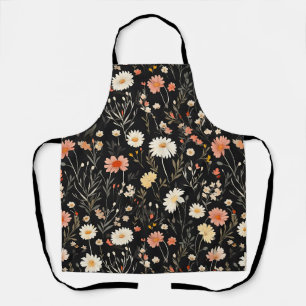 Golden flowers on a dark background apron