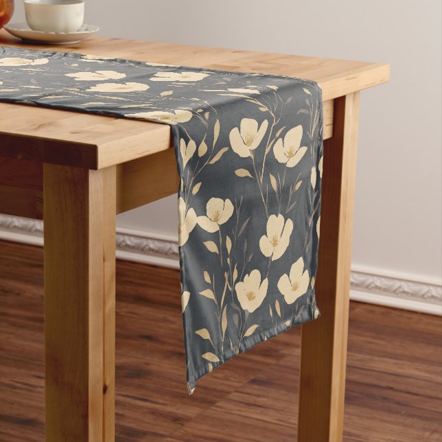 Golden flowers on a dark background short table runner (In Situ)