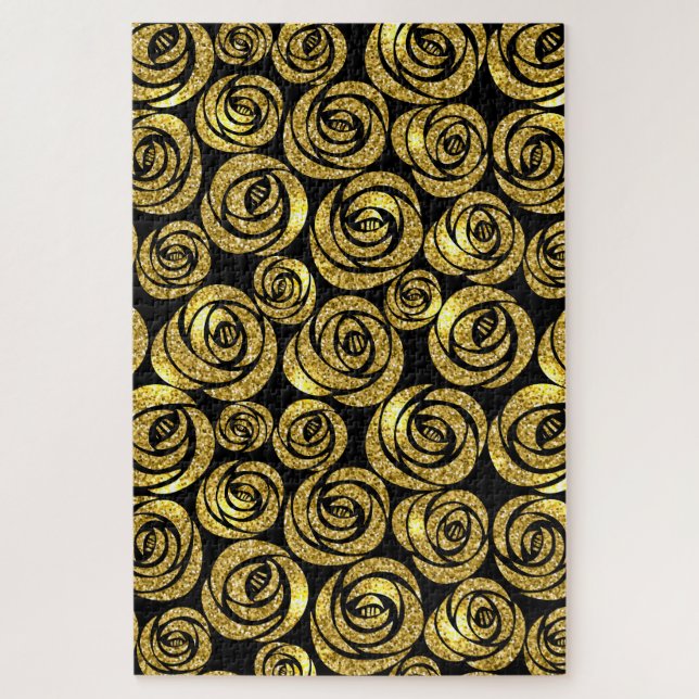 Golden Flowers on Black Background Jigsaw Puzzle (Vertical)