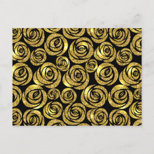 Golden Flowers on Black Background Postcard