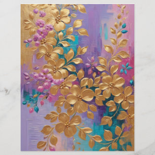 Golden Flowers Painted Scrapbook Paper