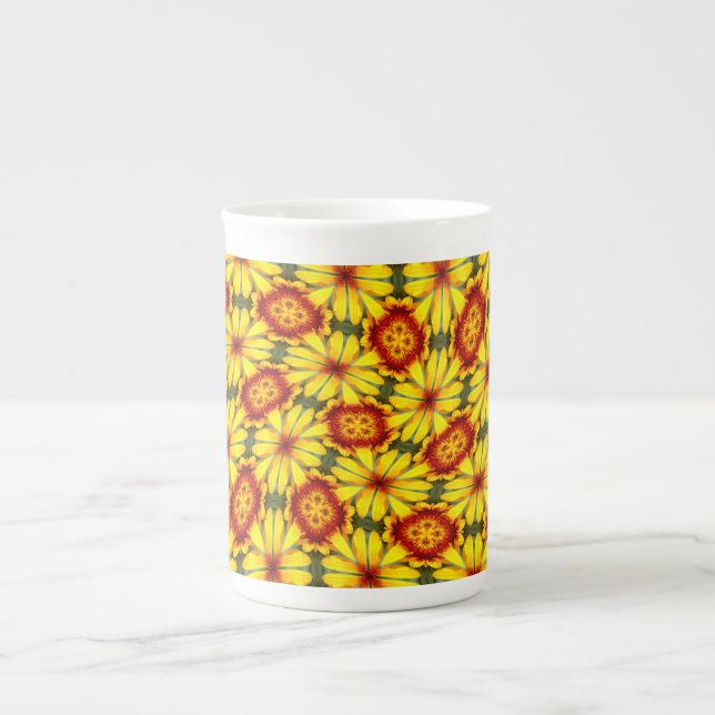 Golden Flowers Pattern Bone China Mug (Front)