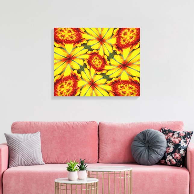 Golden Flowers Pattern Canvas Print (Insitu(LivingRoom))