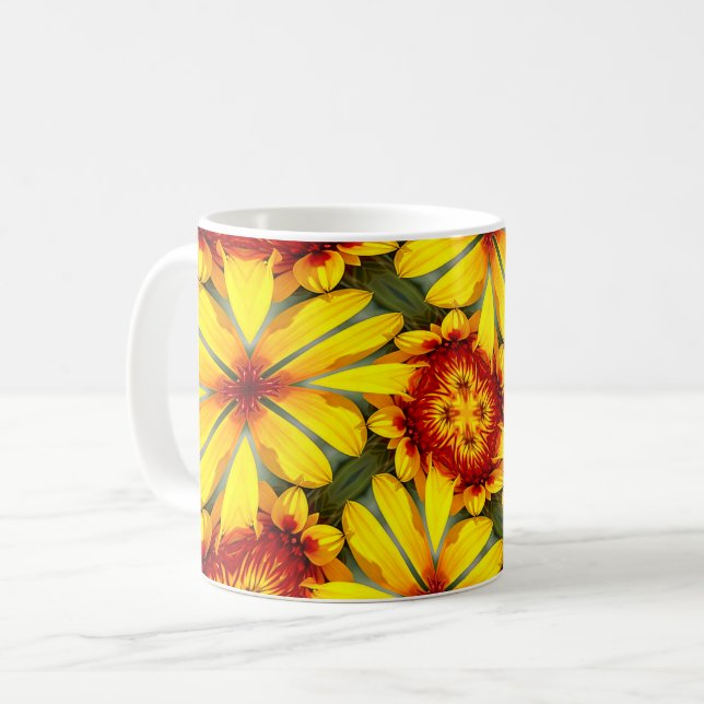 Golden Flowers Pattern Coffee Mug (Front Left)