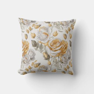 Golden Flowers Pattern Cushion