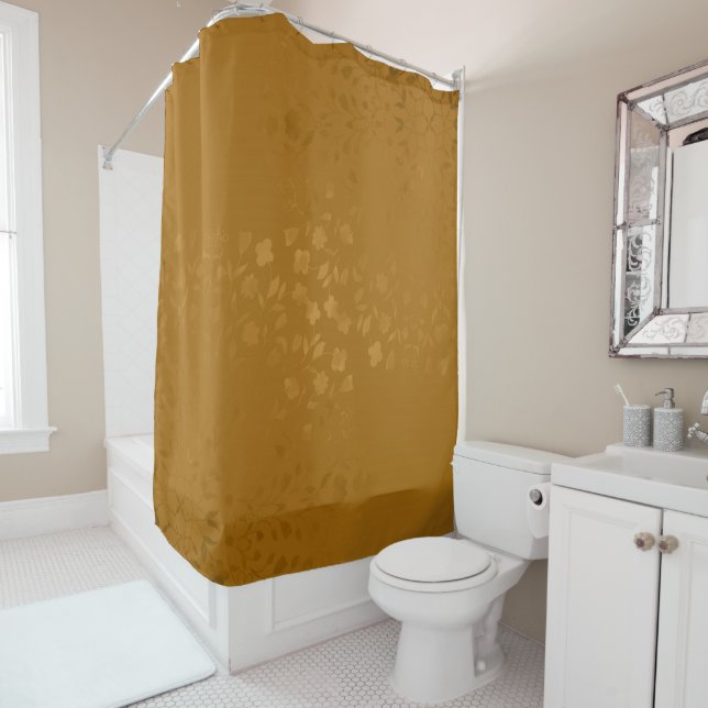 Golden flowers pattern Floral Shower Curtain (In Situ)