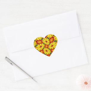 Golden Flowers Pattern Heart Sticker