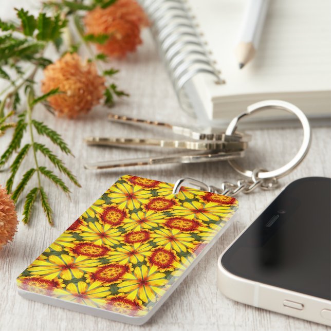 Golden Flowers Pattern Key Ring (Front Right)