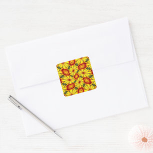 Golden Flowers Pattern Square Sticker