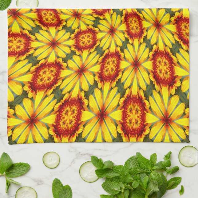 Golden Flowers Pattern Tea Towel (Folded)