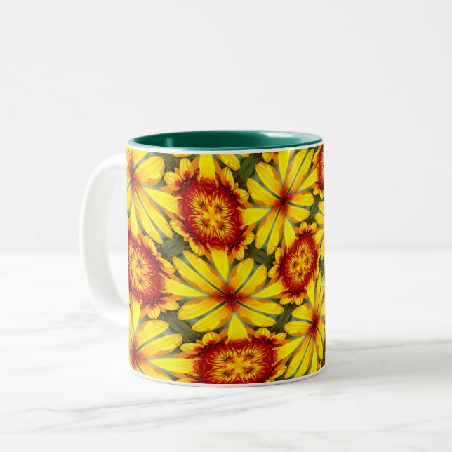 Golden Flowers Pattern Two-Tone Coffee Mug (Front Left)