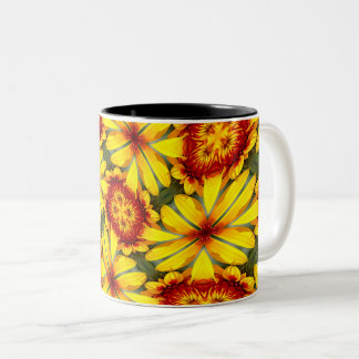 Golden Flowers Pattern Two-Tone Coffee Mug