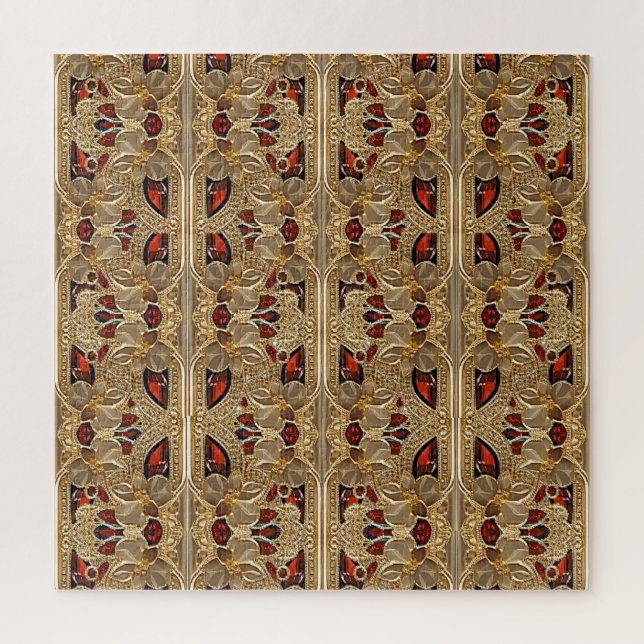 Golden Flowers Red Decorative Jigsaw Puzzle (Vertical)