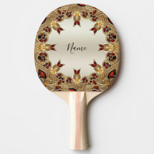 Golden Flowers Red Decorative Ping Pong Paddle