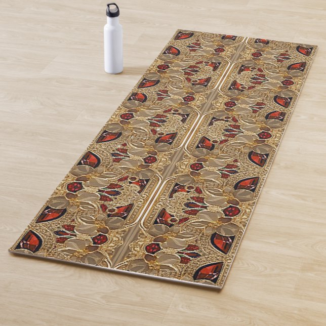 Golden Flowers Red Decorative Yoga Mat (In Situ)