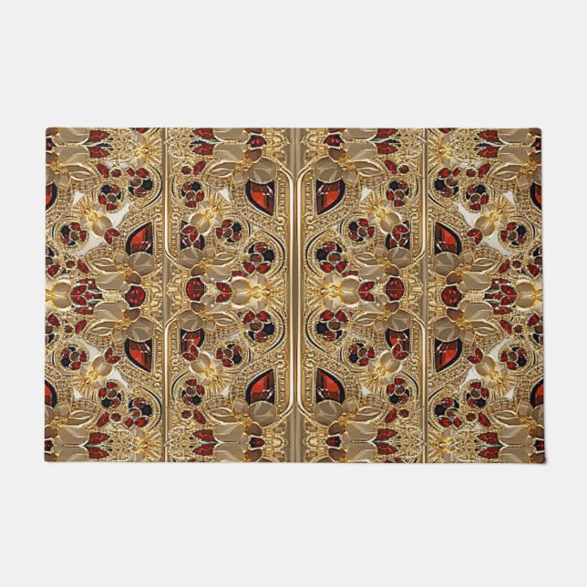 Golden Flowers Red Gemstone Doormat (Front)