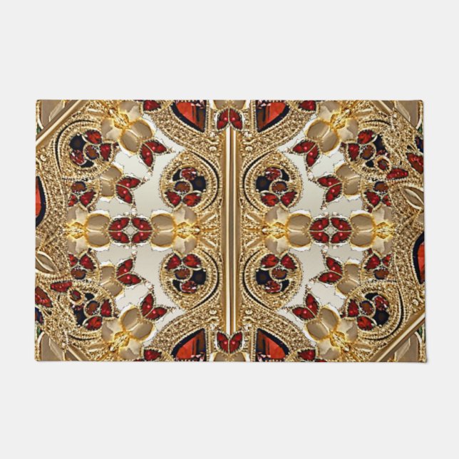 Golden Flowers Red Gemstone Doormat (Front)