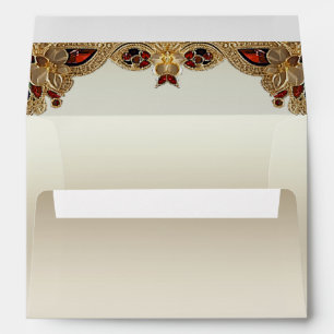 Golden Flowers Red Gemstone Envelope