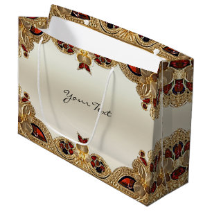 Golden Flowers Red Gemstone Gift Bag