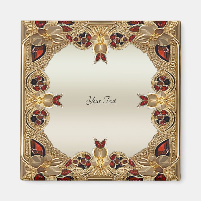 Golden Flowers Red Gemstone Magnet (Front)