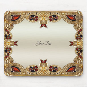 Golden Flowers Red Gemstone Mousepad
