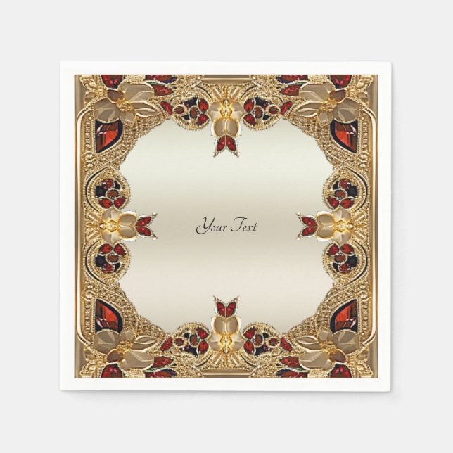 Golden Flowers Red Gemstone Napkins (Front)