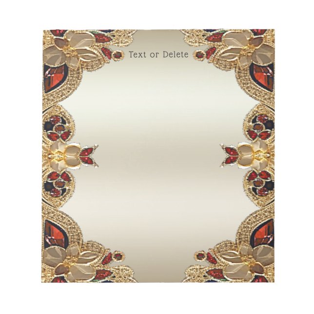 Golden Flowers Red Gemstone Notepad (Front)
