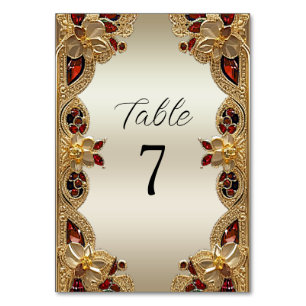 Golden Flowers Red Gemstone Splendour Table Number