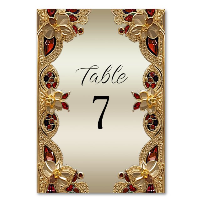 Golden Flowers Red Gemstone Splendour Table Number (Front)