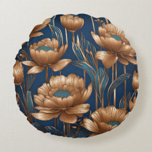 Golden Flowers Round Cushion